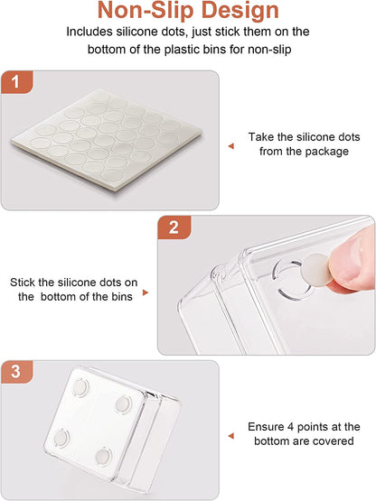 22-Piece Drawer Organizer with Non-Slip Silicone Pads, 4-Size Clear Desk Drawer Organizer Trays Storage 