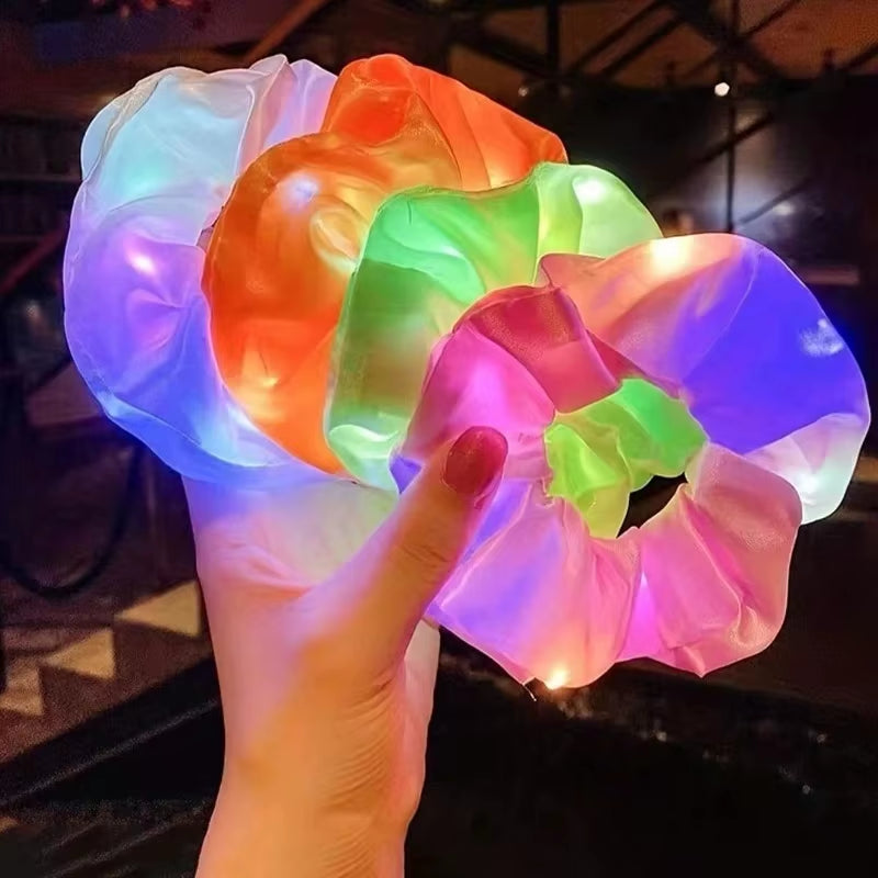 10PCS Glowing LED Hair Scrunchies Satin Elastic Ponytail Holders for Girls Night Party Festivals Stage Performance Hair Styling