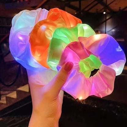10PCS Glowing LED Hair Scrunchies Satin Elastic Ponytail Holders for Girls Night Party Festivals Stage Performance Hair Styling