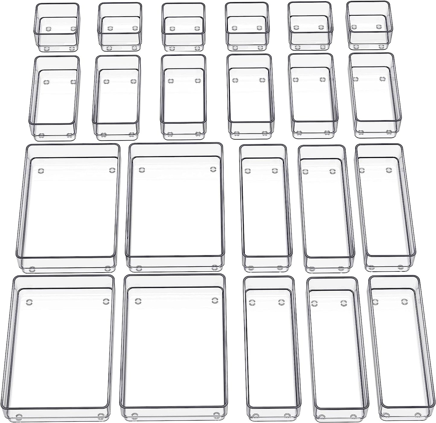 22-Piece Drawer Organizer with Non-Slip Silicone Pads, 4-Size Clear Desk Drawer Organizer Trays Storage 