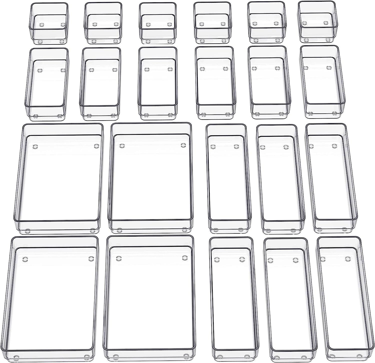 22-Piece Drawer Organizer with Non-Slip Silicone Pads, 4-Size Clear Desk Drawer Organizer Trays Storage 