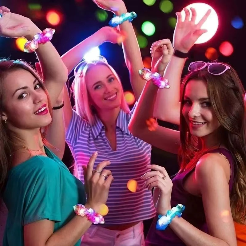 10PCS Glowing LED Hair Scrunchies Satin Elastic Ponytail Holders for Girls Night Party Festivals Stage Performance Hair Styling