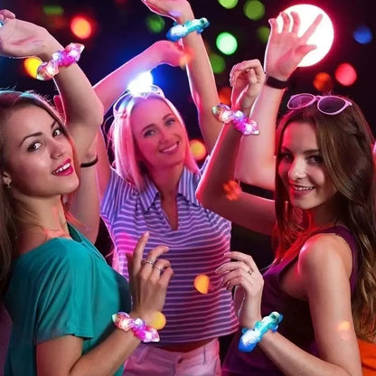 10PCS Glowing LED Hair Scrunchies Satin Elastic Ponytail Holders for Girls Night Party Festivals Stage Performance Hair Styling