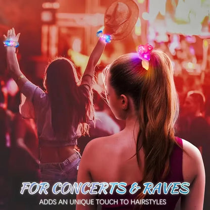 10PCS Glowing LED Hair Scrunchies Satin Elastic Ponytail Holders for Girls Night Party Festivals Stage Performance Hair Styling