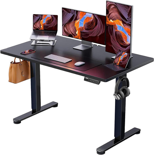 Height Adjustable Electric Standing Desk, 47.2 X 23.6 Inches Sit Stand up Desk, Memory Computer Home Office Desk with Two-Piece Desktop (Black)