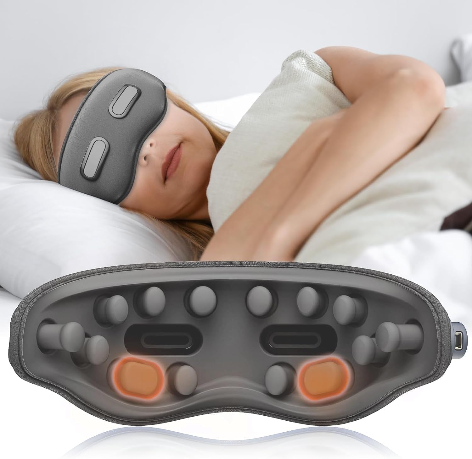 Eye Massager with Heat Migraine Relief Heated Eye Mask Vibration Compression Music Massager Improve Sleep Gifts for Women Men (Grey)