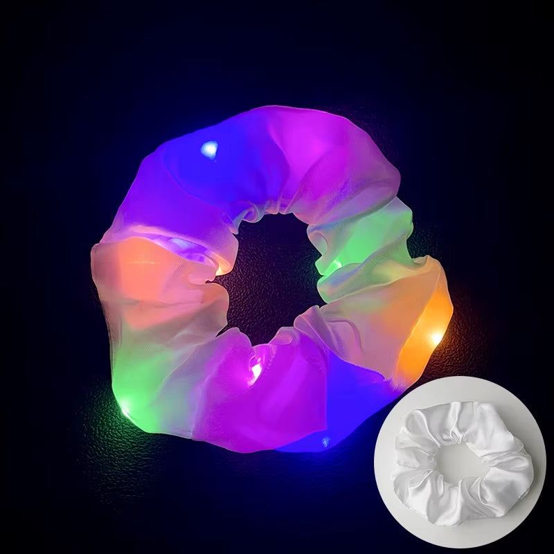 10PCS Glowing LED Hair Scrunchies Satin Elastic Ponytail Holders for Girls Night Party Festivals Stage Performance Hair Styling